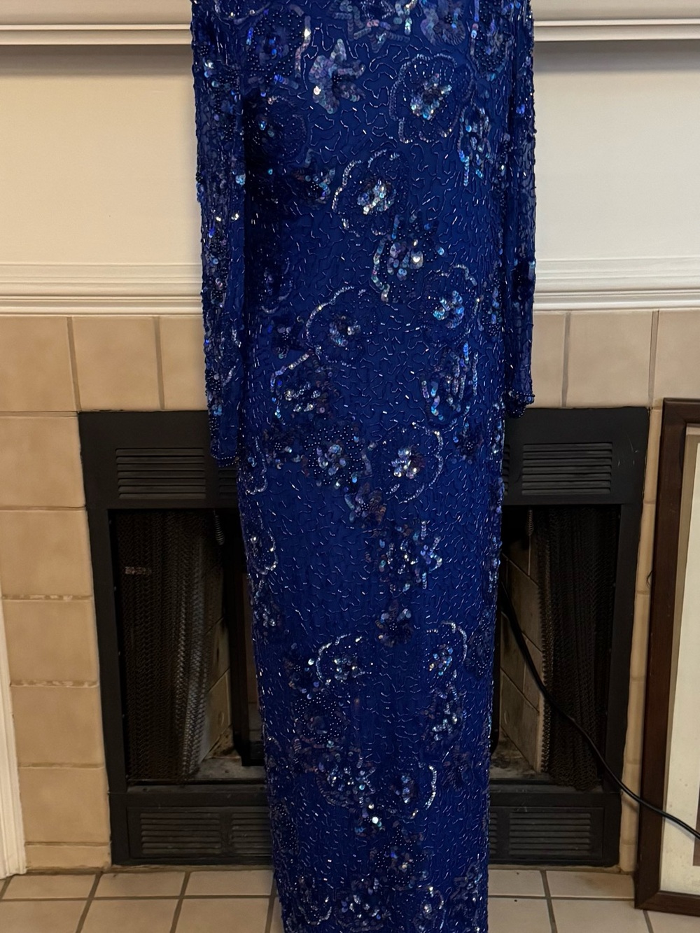 Sweelo Vintage Blue Party Dress with Sequin and Black Beaded Accents